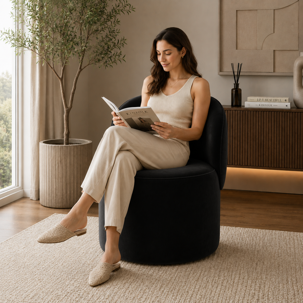 Wooden Twist Luxe Round Velvet Accent Chair