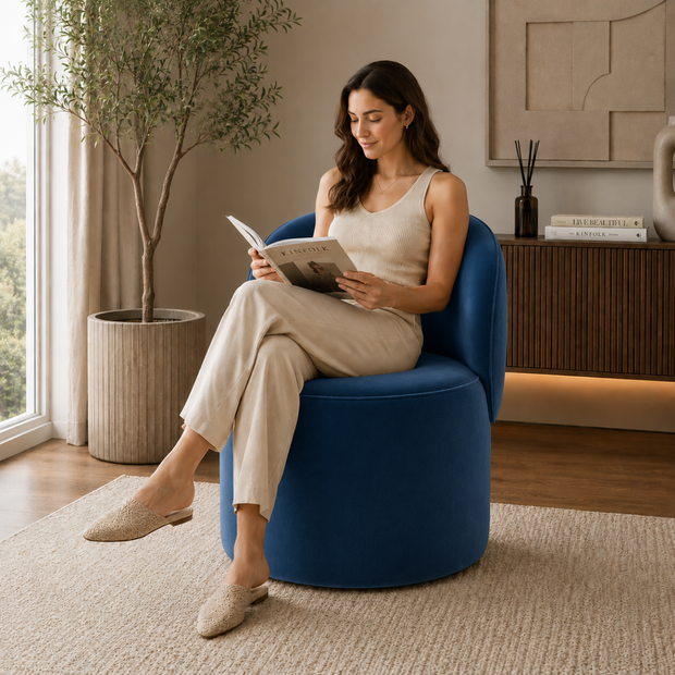 Wooden Twist Luxe Round Velvet Accent Chair