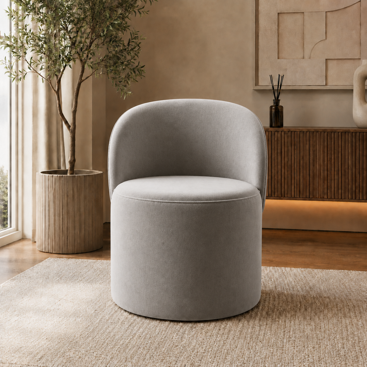Wooden Twist Luxe Round Velvet Accent Chair