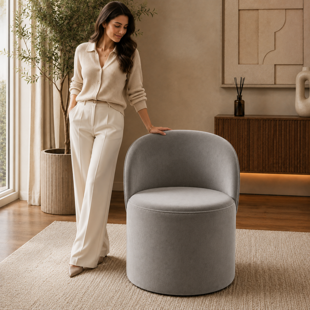 Wooden Twist Luxe Round Velvet Accent Chair