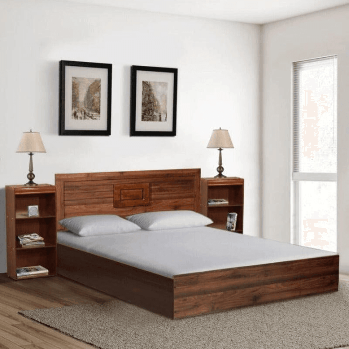 Camp Storage Queen Bed in Acacia Wood