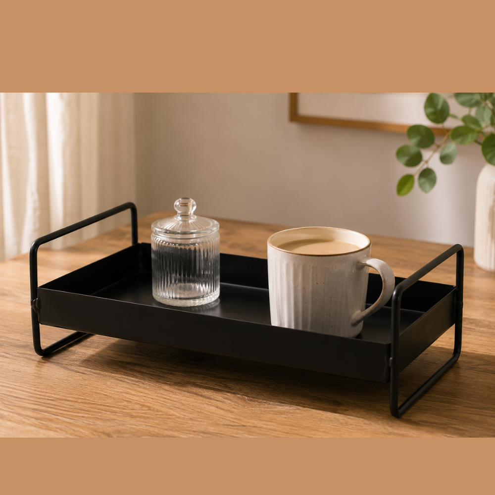 Wooden Twist Rectangular Vanity Tray Modern Organizer Tray