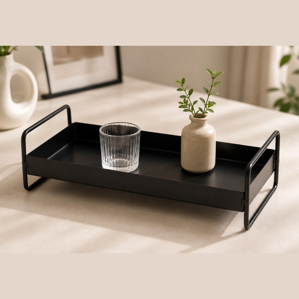 Wooden Twist Rectangular Vanity Tray Modern Organizer Tray