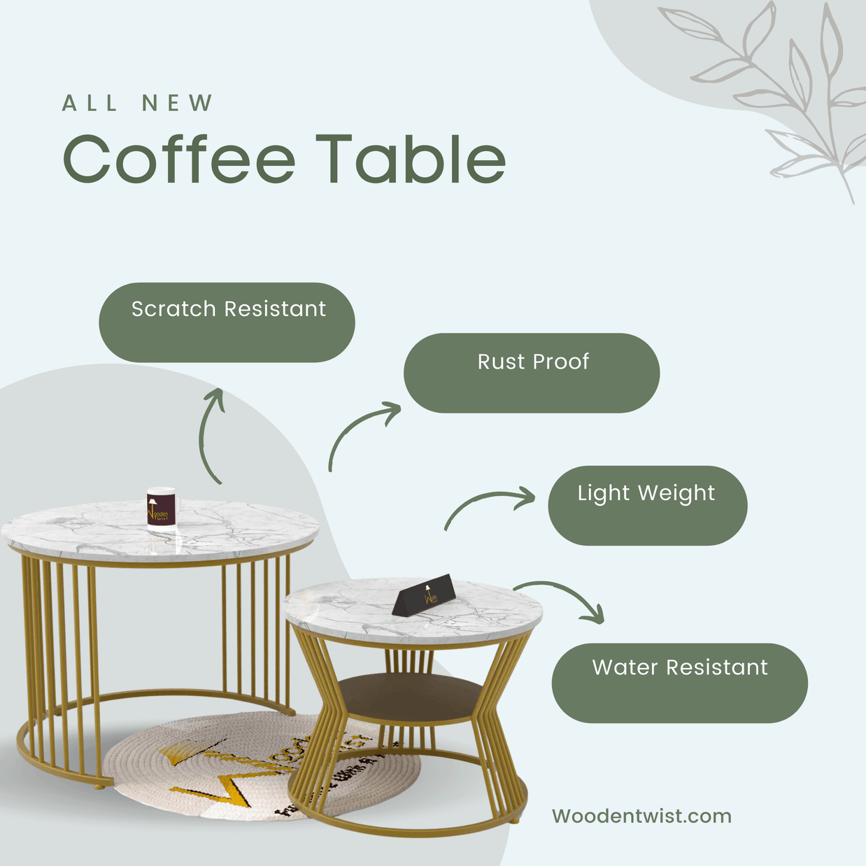 Wooden Twist Stylish Look Round Wrought Iron Coffee Table Set of 2 - WoodenTwist