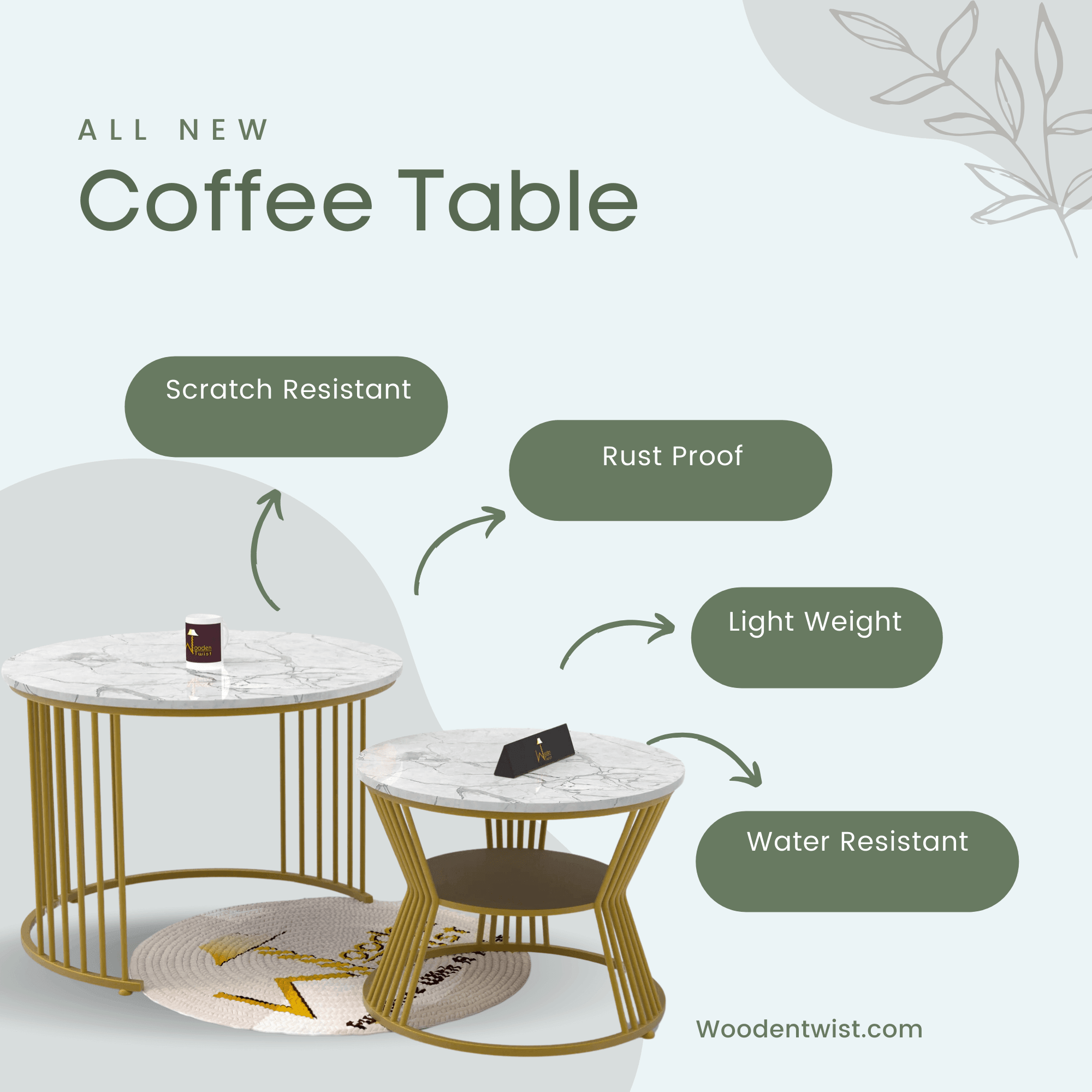 Wooden Twist Stylish Look Round Wrought Iron Coffee Table Set of 2 - WoodenTwist