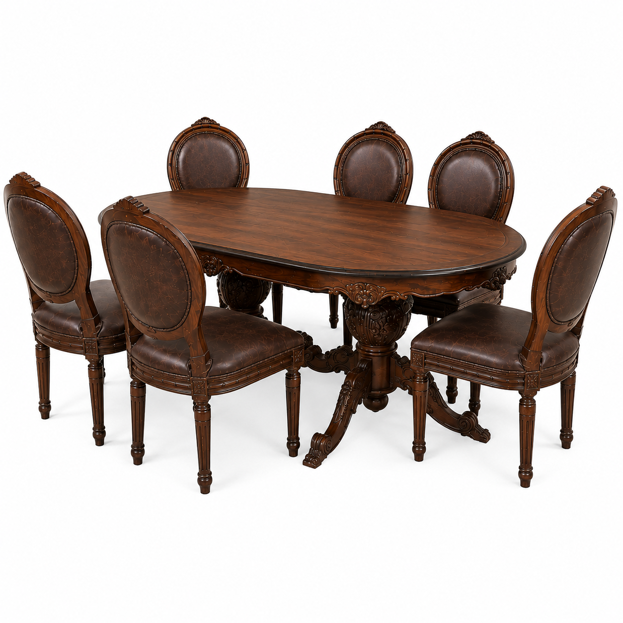 Wooden Twist Royal Look Hand Carved Sheesham Wood 6 Seater Dining Table Set