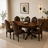 Wooden Twist Royal Look Hand Carved Sheesham Wood 6 Seater Dining Table Set