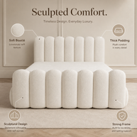 Wooden Twist Sculpted Comfort Luxury Bouclé Upholstered Bed with Padded Headboard & Footboard – Modern Designer Bed Frame for Bedroom