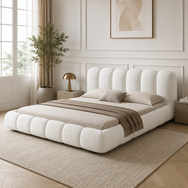 Wooden Twist Tactic Modernize Boucle Upholstery Bed for Luxury Bedroom Contemporary, Stylish, and Elegant