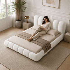 Wooden Twist Tactic Modernize Boucle Upholstery Bed for Luxury Bedroom Contemporary, Stylish, and Elegant