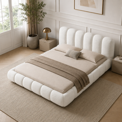 Wooden Twist Tactic Modernize Boucle Upholstery Bed for Luxury Bedroom Contemporary, Stylish, and Elegant