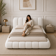 Wooden Twist Tactic Modernize Boucle Upholstery Bed for Luxury Bedroom Contemporary, Stylish, and Elegant