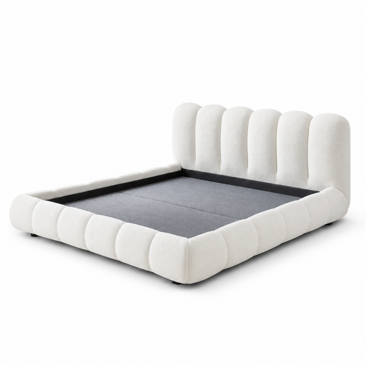 Wooden Twist Tactic Modernize Boucle Upholstery Bed for Luxury Bedroom Contemporary, Stylish, and Elegant