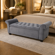 Wooden Twist Zamansız Button Tufted Design Premium Wood 2 Seater Storage Bench (Light Grey) - WoodenTwist