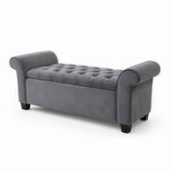 Wooden Twist Zamansız Button Tufted Design Premium Wood 2 Seater Storage Bench (Light Grey) - WoodenTwist