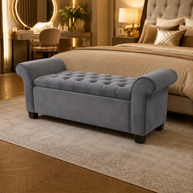 Wooden Twist Zamansız Button Tufted Design Premium Wood 2 Seater Storage Bench (Light Grey) - WoodenTwist