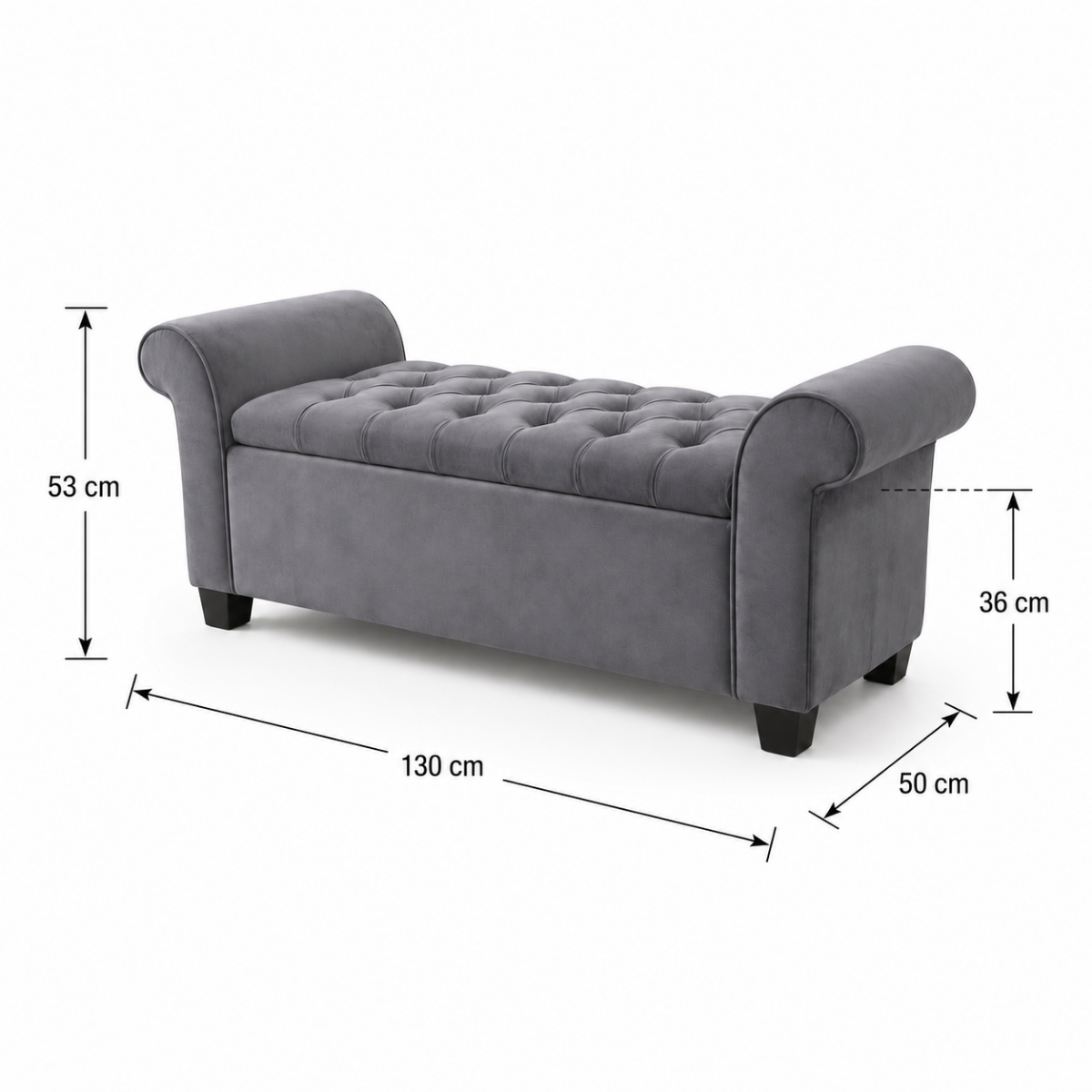 Wooden Twist Zamansız Button Tufted Design Premium Wood 2 Seater Storage Bench (Light Grey) - WoodenTwist
