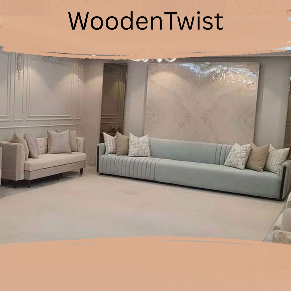 Modern Chesterfield Sofa Set 9 Seater with Cushions (Grey & Beige)