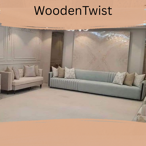 Modern Chesterfield Sofa Set 9 Seater with Cushions (Grey & Beige) - WoodenTwist
