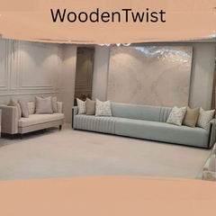 Modern Chesterfield Sofa Set 9 Seater with Cushions (Grey & Beige)