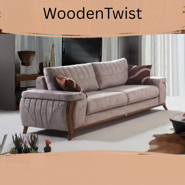 Handmade Modern Design Convertible 3 Seater Sofa Set (Grey) - WoodenTwist
