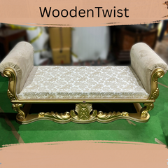 लकड़ी का ट्विस्ट रॉयल हैंड क्रेव्ड टीक वुड सोफा काउच बेंच (गोल्डन)
