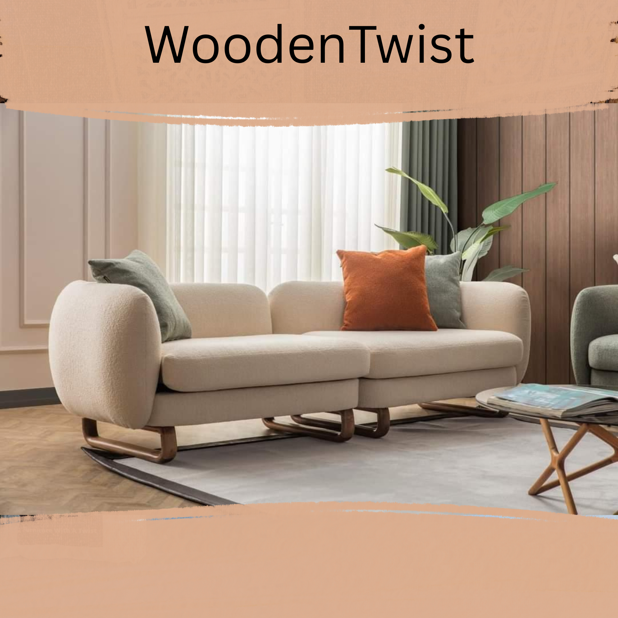 Modern Attractive Stylish 4 Seater Sofa For Lobby In Teak Finish (Beige) - WoodenTwist
