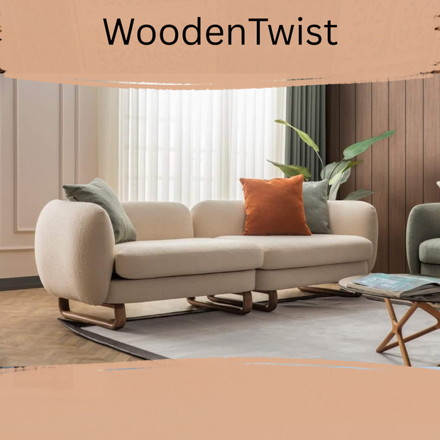 Modern Attractive Stylish 4 Seater Sofa For Lobby In Teak Finish (Beige) - WoodenTwist