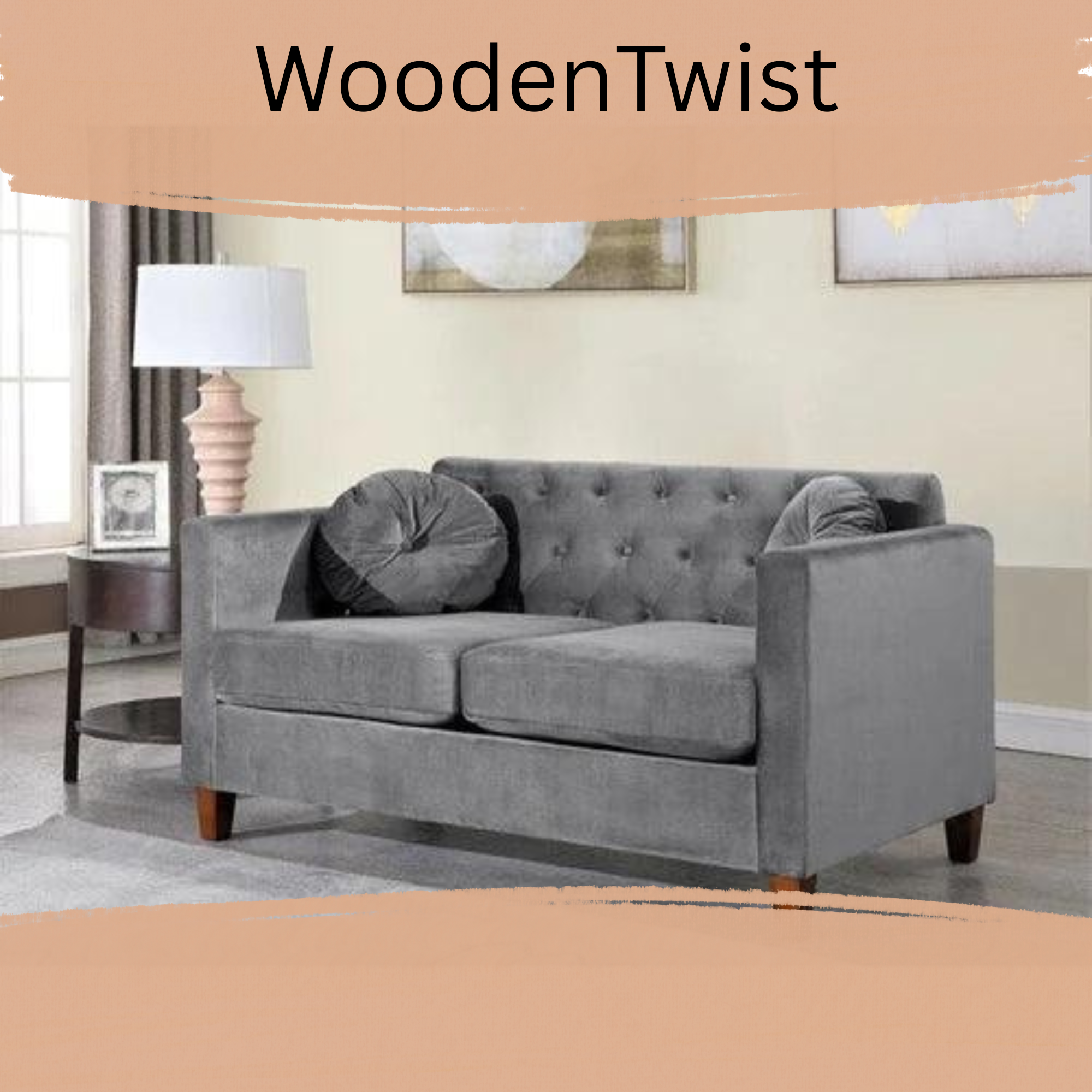 Velvet Square Arm Loveseat 2 Seater Sofa - WoodenTwist