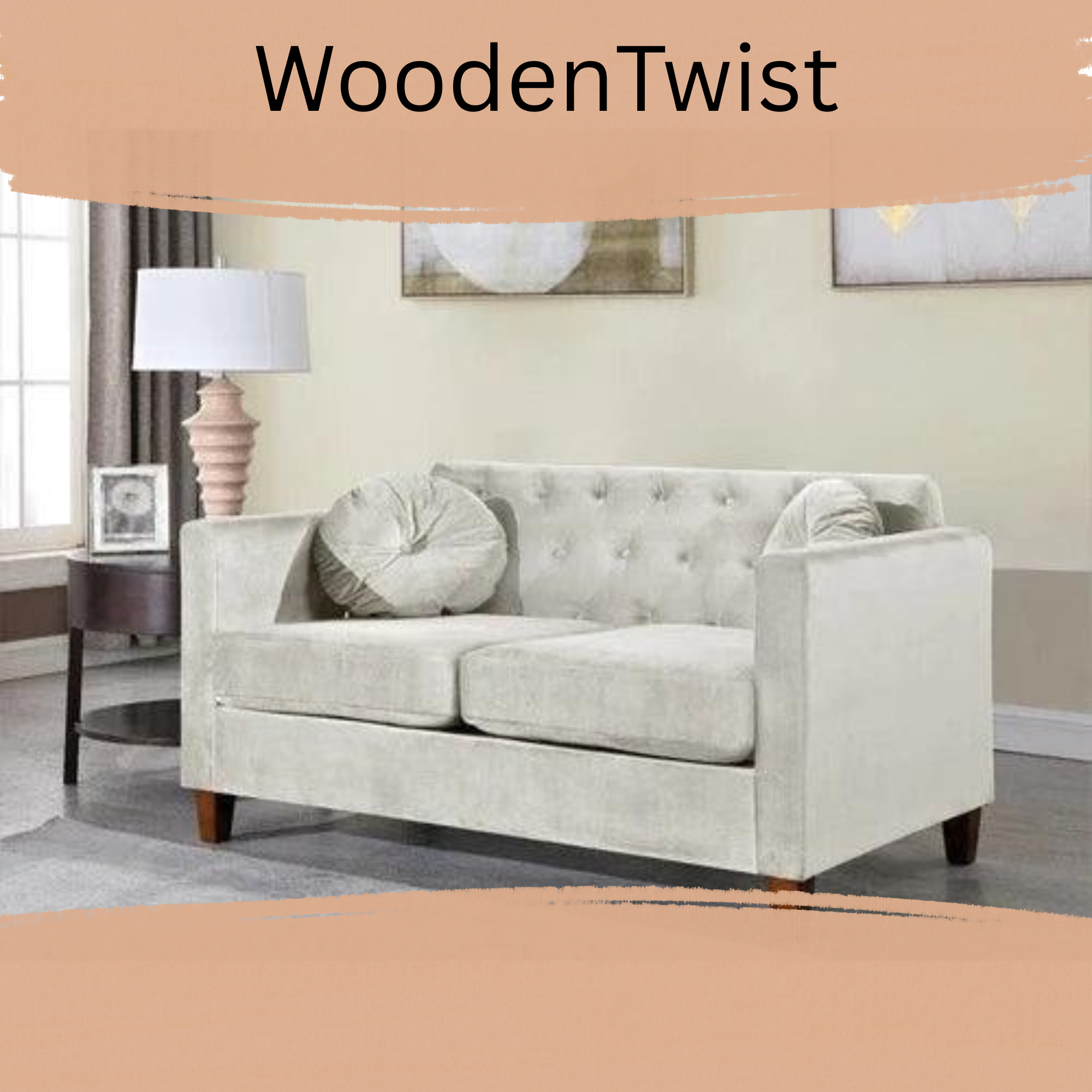 Velvet Square Arm Loveseat 2 Seater Sofa - WoodenTwist