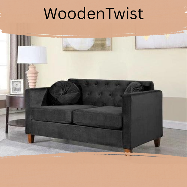Velvet Square Arm Loveseat 2 Seater Sofa - WoodenTwist