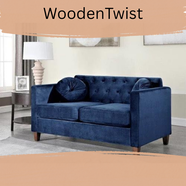 Velvet Square Arm Loveseat 2 Seater Sofa - WoodenTwist