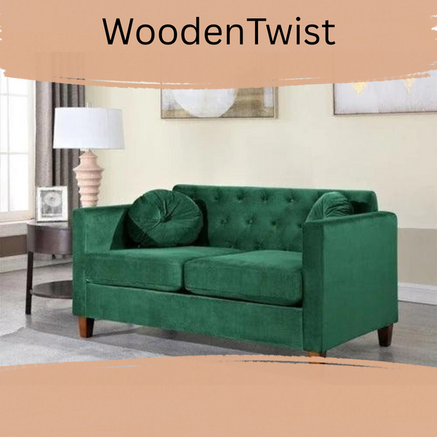 Velvet Square Arm Loveseat 2 Seater Sofa - WoodenTwist