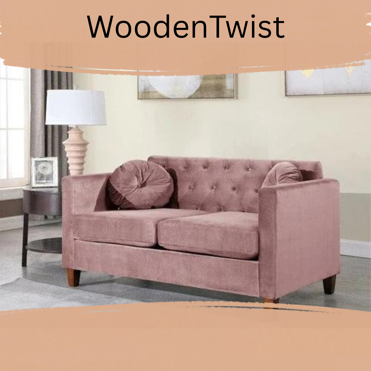 Velvet Square Arm Loveseat 2 Seater Sofa - WoodenTwist