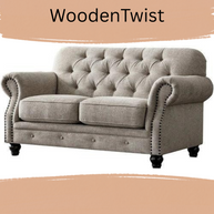 Luxury Chesterfield Chenille Diamond Tufted Loveseat 2 Seater Sofa (Walnut Legs) - WoodenTwist