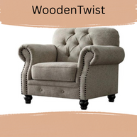 Luxury Chesterfield Chenille Diamond Tufted Armchair Sofa (Grey Color Walnut Legs) - WoodenTwist