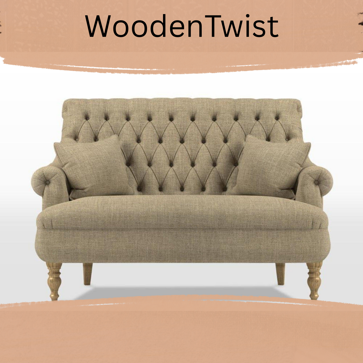 Premium Compact 2 Seater Sofa With Legs In Teak Finish For Backrest Comfort