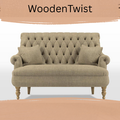 Premium Compact 2 Seater Sofa With Legs In Teak Finish For Backrest Comfort