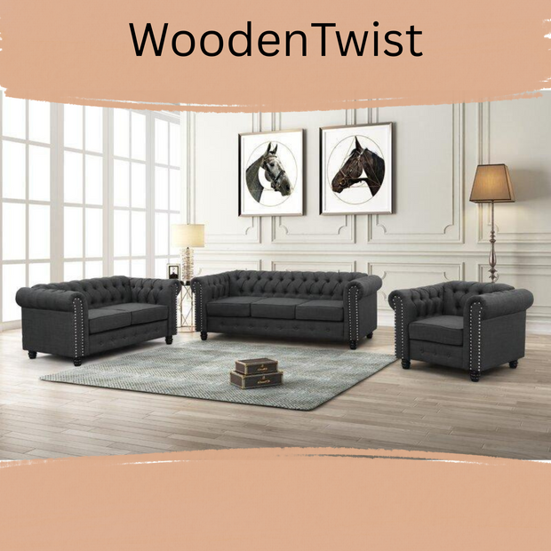 Chesterfield Destro Premium Living Room Sofa Set - WoodenTwist