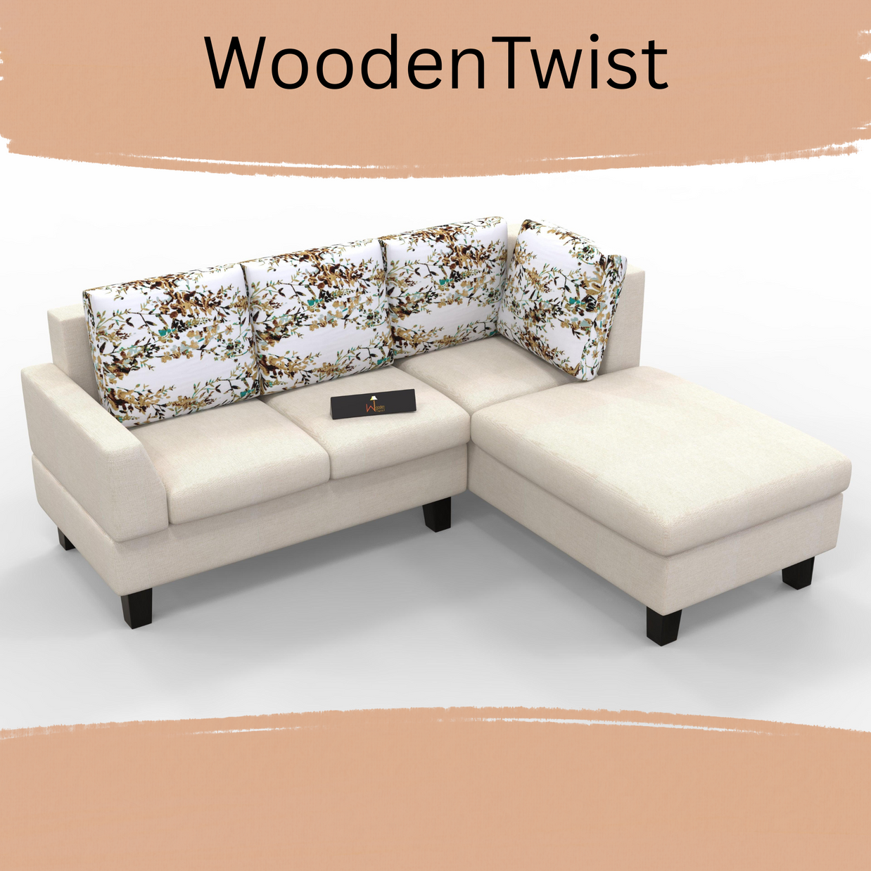 5 Seater L-Shape Sectional Sofa Set with Four Floral Cushion - WoodenTwist