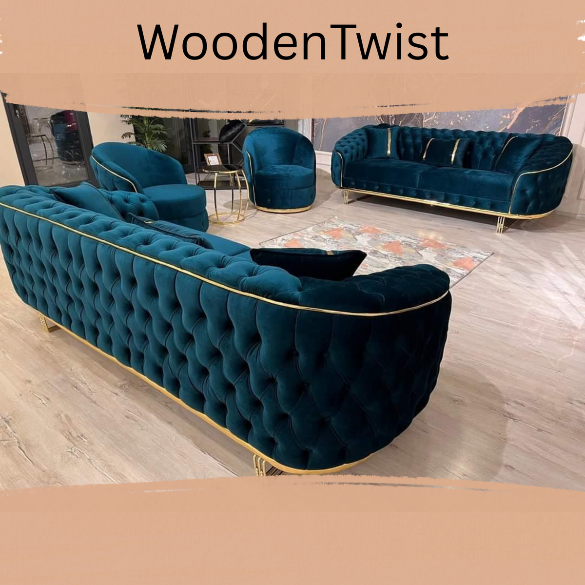 Wooden Twist Imperial Luxury Sectional Chesterfield 8 Seater Sofa Set