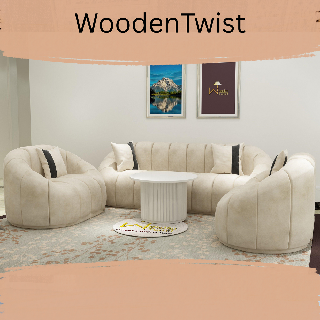 Collin Modern Oval Shape Sofa Set With Center Table - WoodenTwist