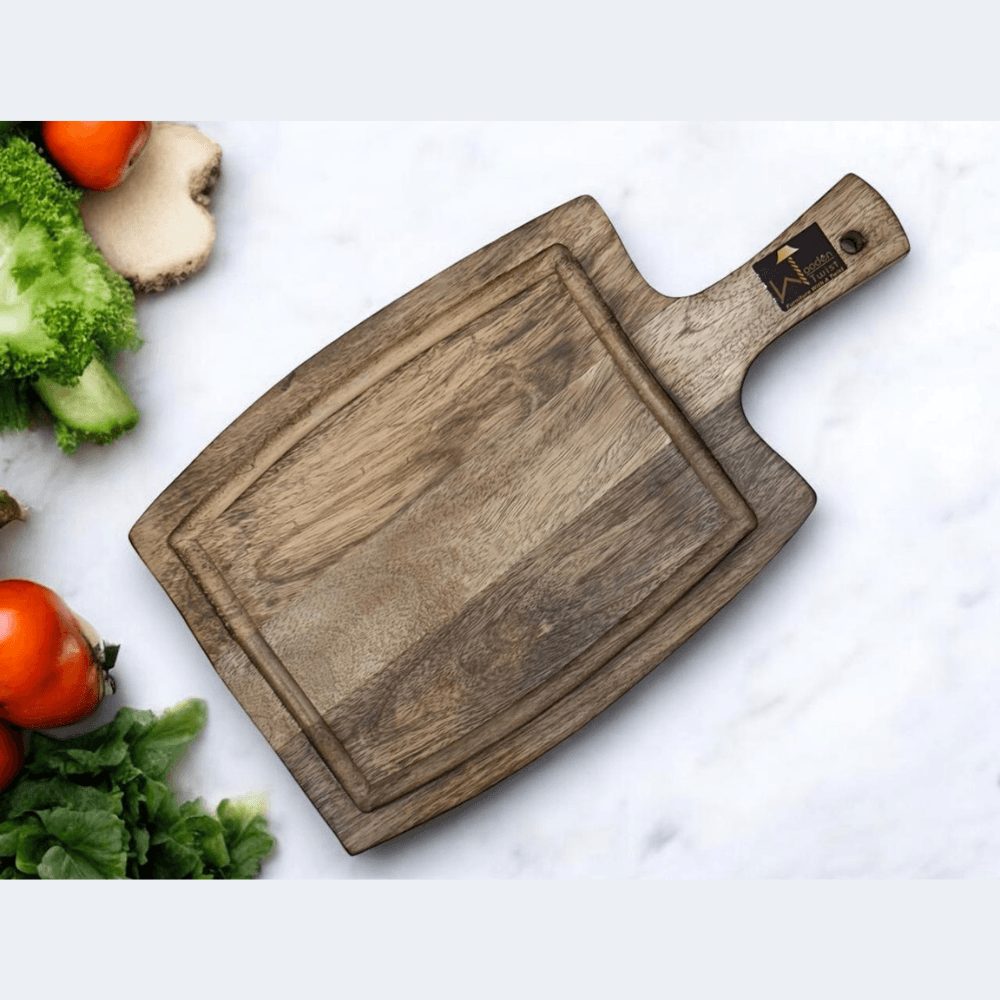 Wooden Twist Ezurx Mango Wood Pizza Platter, Cutting and Chopping Board, Rustic Serving Tray for Cheese and Charcuterie - Woo