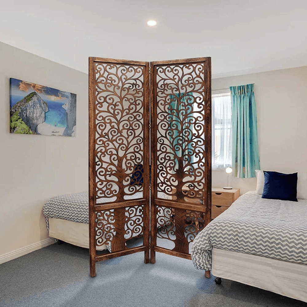 Nezox handcrafted Mango Wood room divider partition screen, view 1