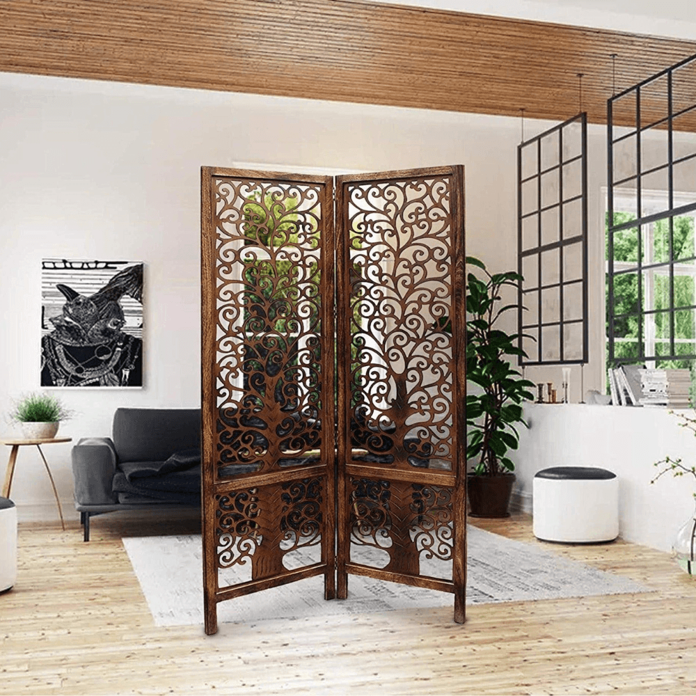 Nezox handcrafted Mango Wood room divider partition screen, view 11
