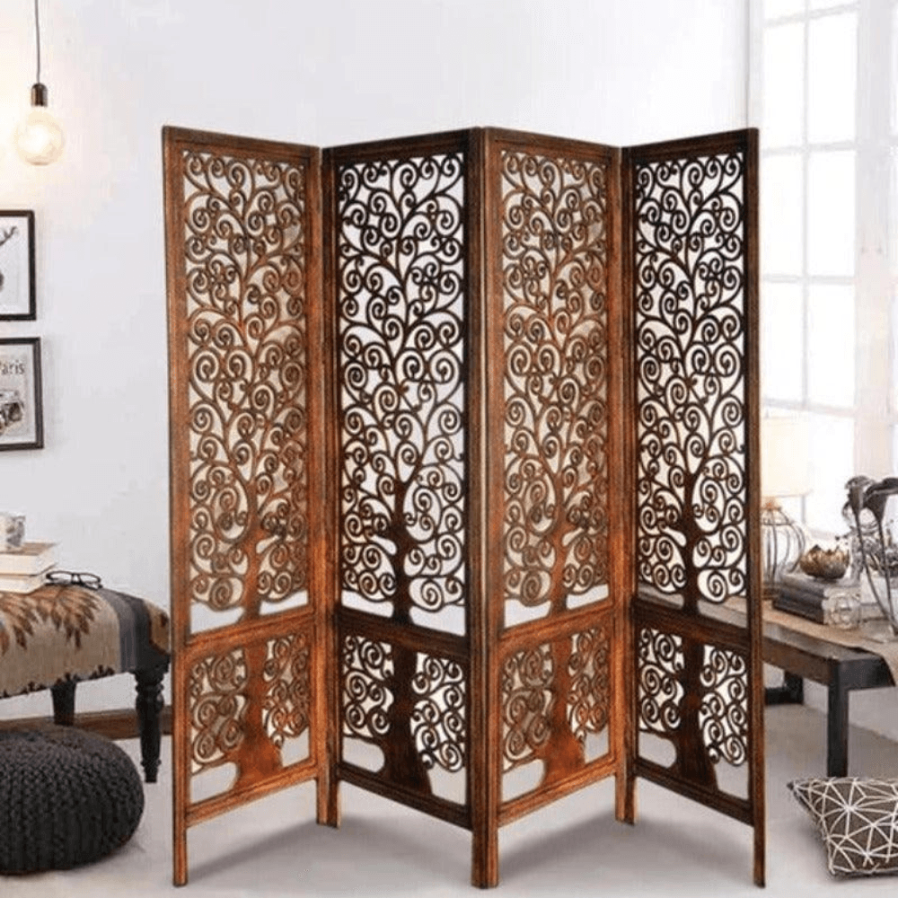 Nezox handcrafted Mango Wood room divider partition screen, view 4