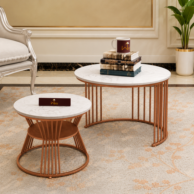 Wooden Twist Stylish Look Round Wrought Iron Coffee Table Set of 2