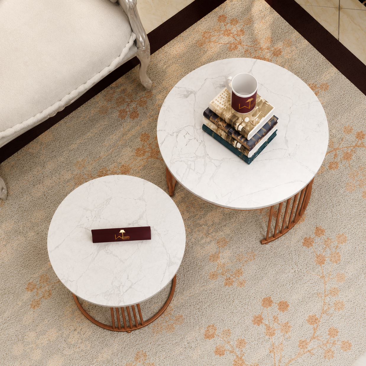 Wooden Twist Stylish Look Round Wrought Iron Coffee Table Set of 2