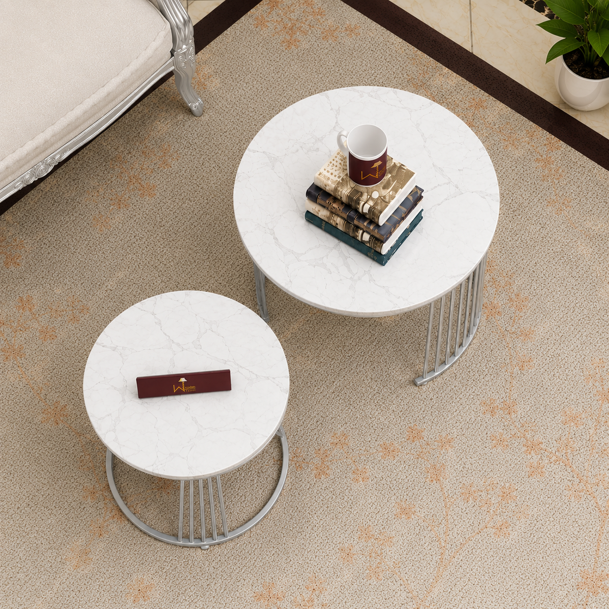 Wooden Twist Stylish Look Round Wrought Iron Coffee Table Set of 2