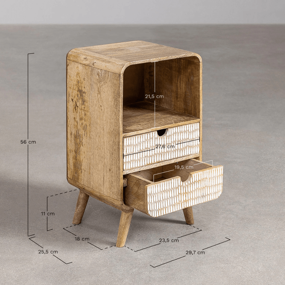 Wooden Twist Solivne Handmade Stylish Bedside Table with 2 Spacious Storage Drawers - WoodenTwist